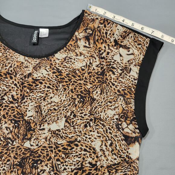 Divided By H&M Brown Shirt Sheer Blouse Leopard Print Short Cap Sleeves Womens 4 - Picture 7 of 8